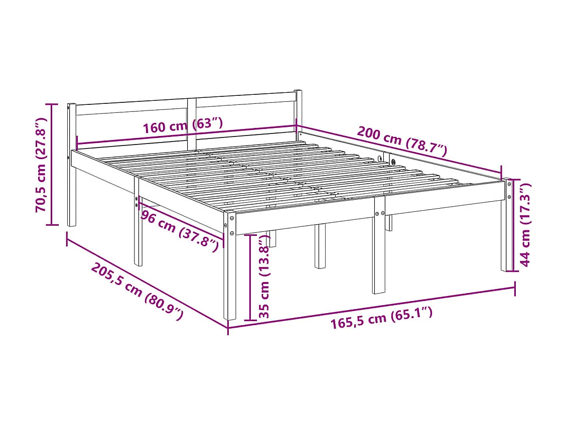 Lit pour personne âgée sans matelas 160x200 cm bois pin massif