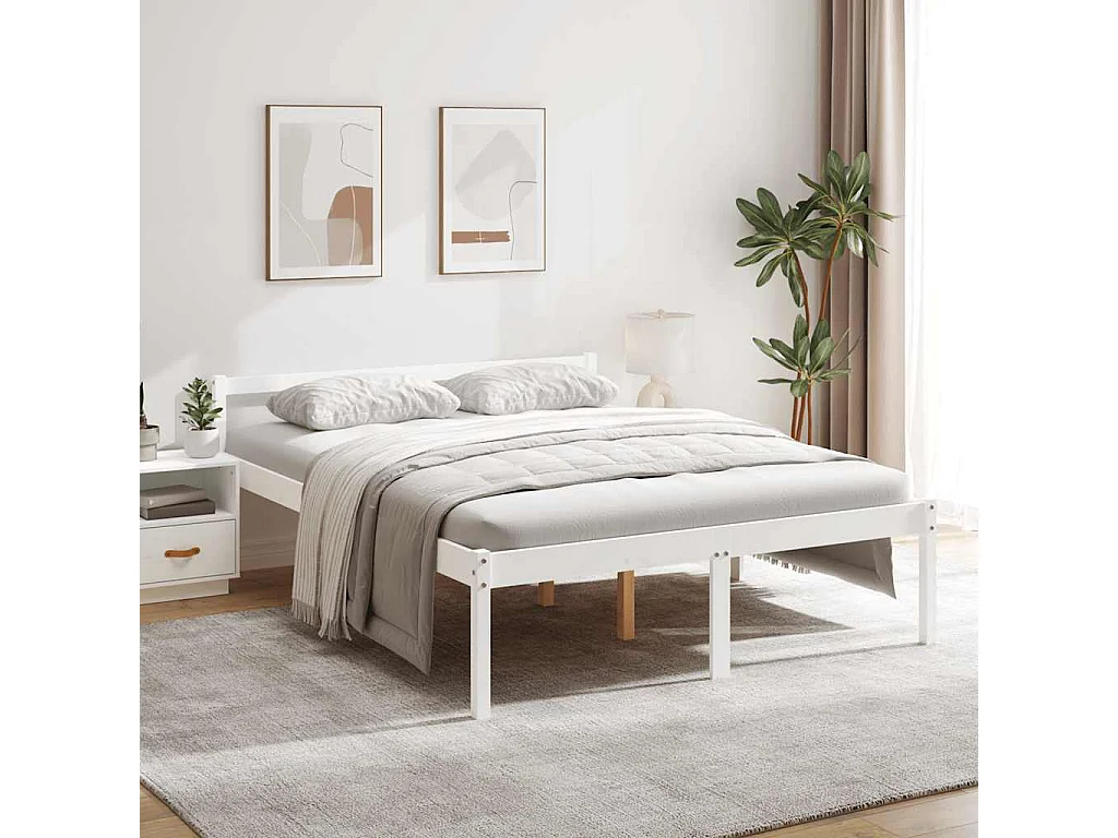 Letto per Anziani Bianco 160x200 cm in Legno Massello di Pino