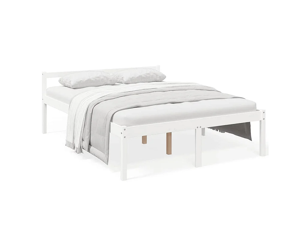 Letto per Anziani Bianco 160x200 cm in Legno Massello di Pino