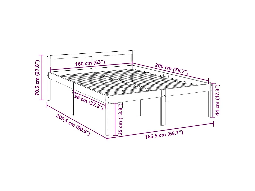 Letto per Anziani Bianco 160x200 cm in Legno Massello di Pino
