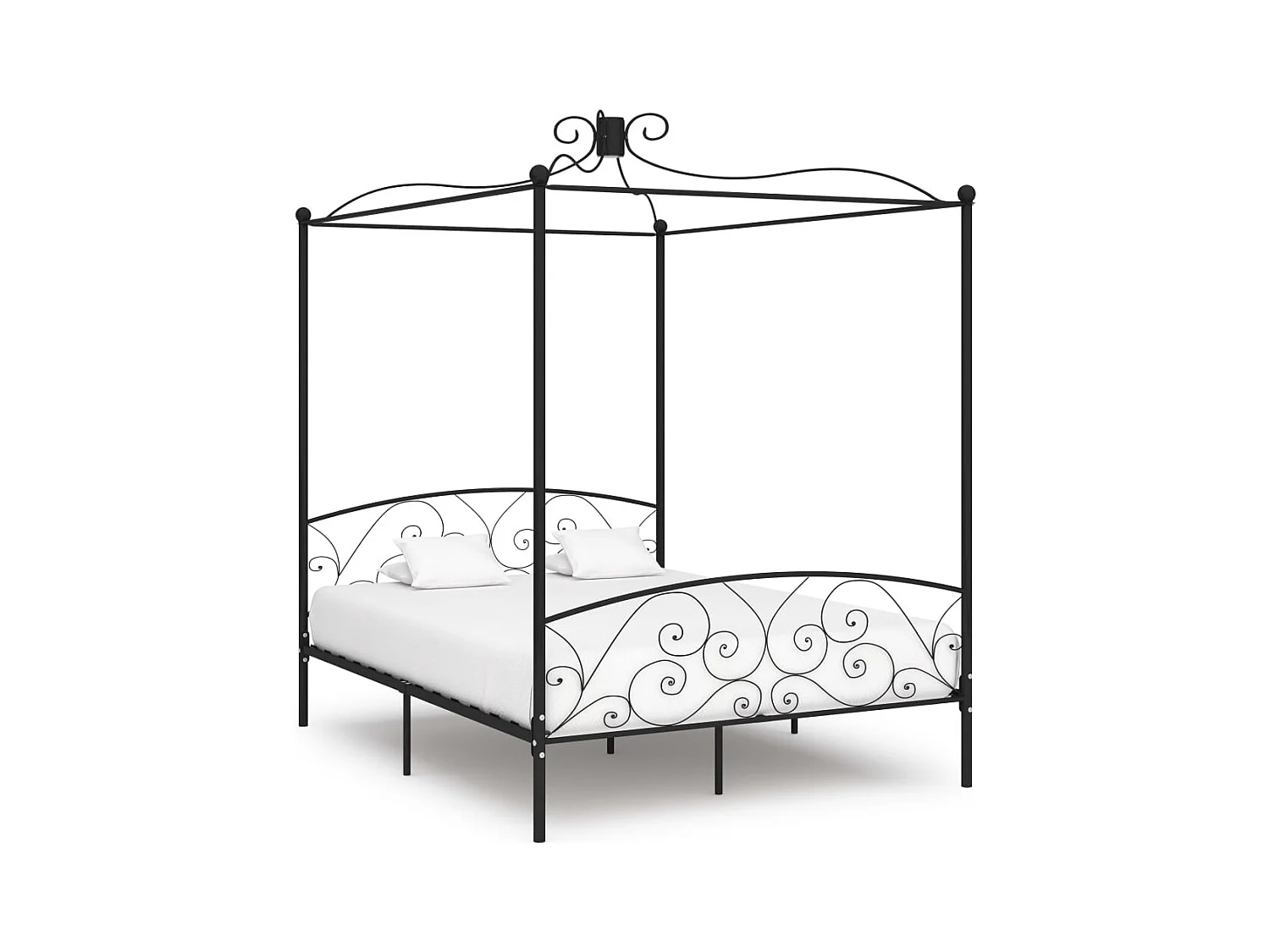 Cadre de lit à baldaquin sans matelas noir métal 180x200 cm