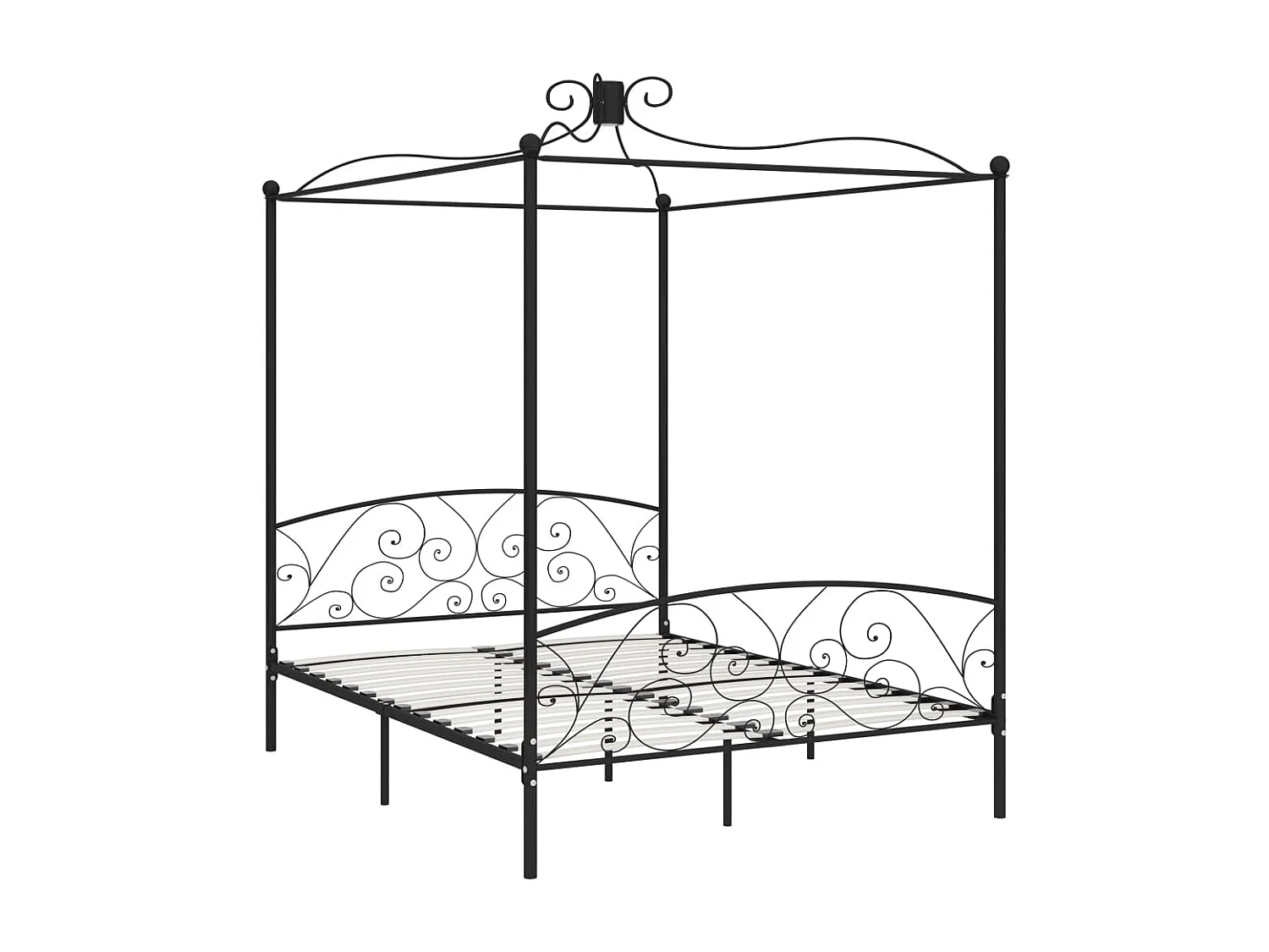Cadre de lit à baldaquin sans matelas noir métal 180x200 cm