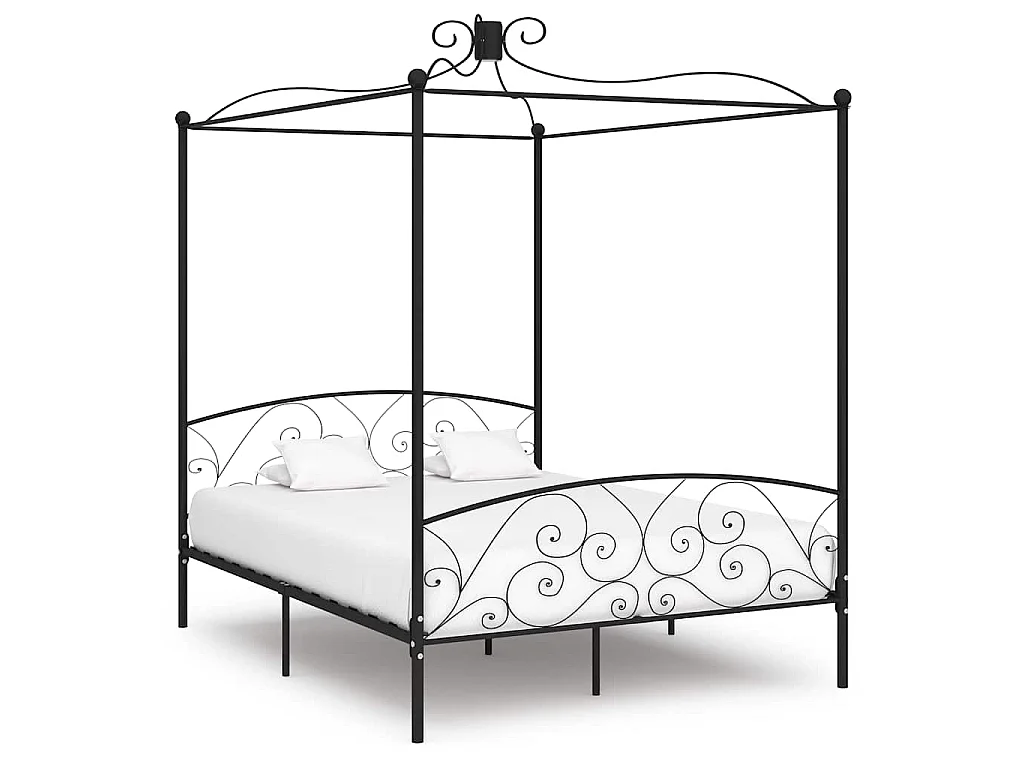 Cadre de lit à baldaquin sans matelas noir métal 180x200 cm