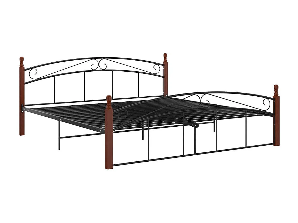 Cadre de lit sans matelas noir métal bois chêne 180x200 cm