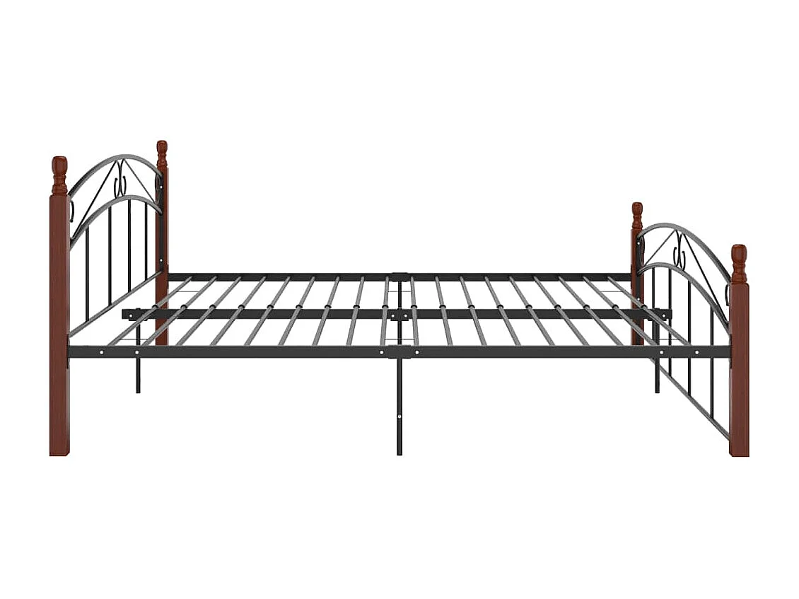Cadre de lit sans matelas noir métal bois chêne 180x200 cm