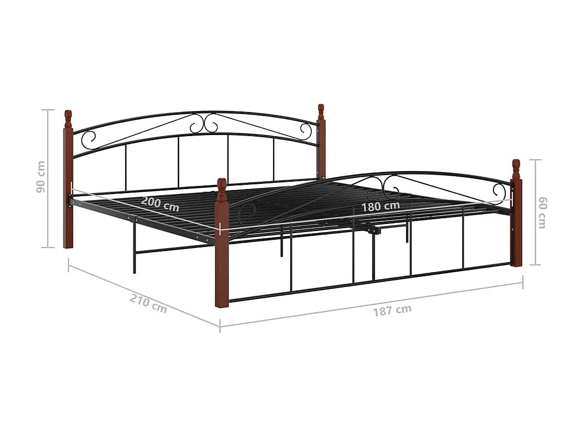 Cadre de lit sans matelas noir métal bois chêne 180x200 cm