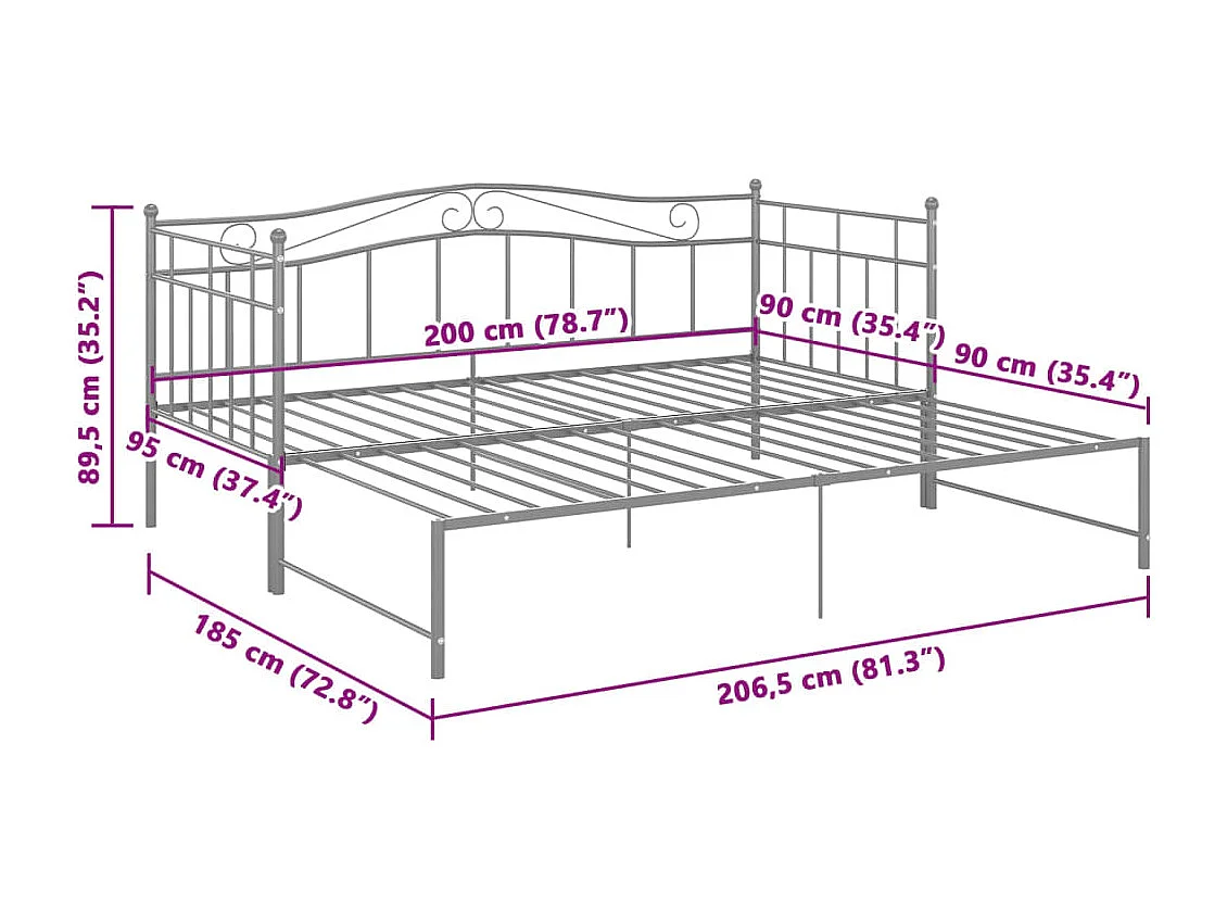 Ausziehsofa Bettgestell Grau Metall 90x200 cm