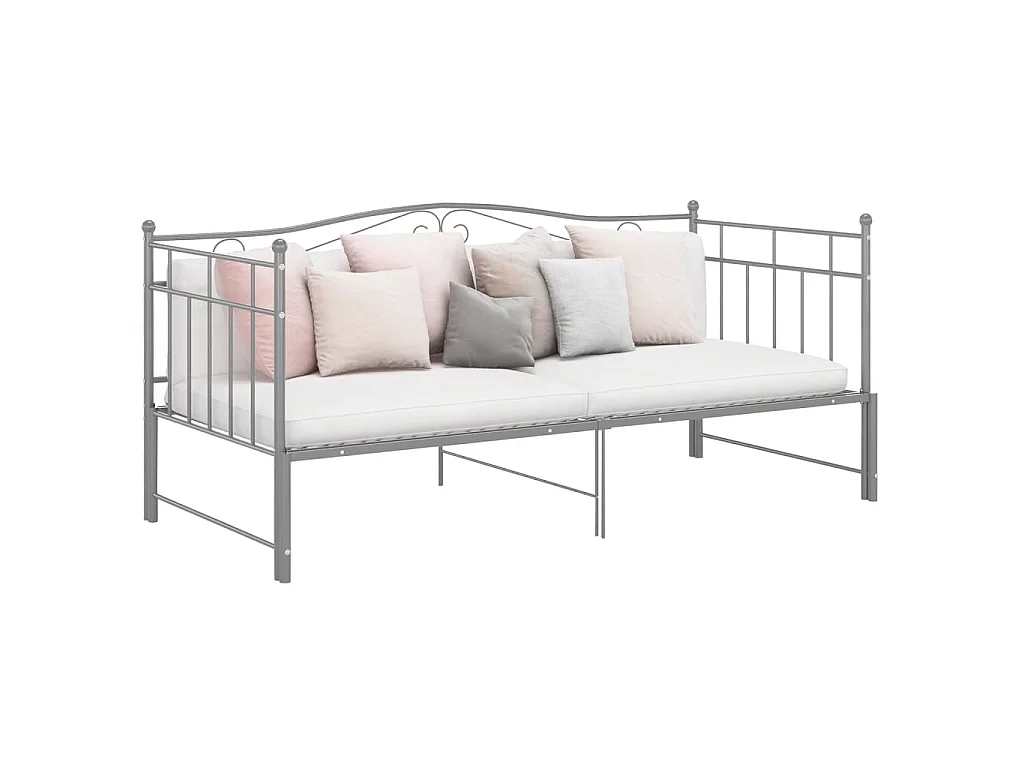 Cadre de canapé-lit extensible sans matelas gris métal 90x200cm