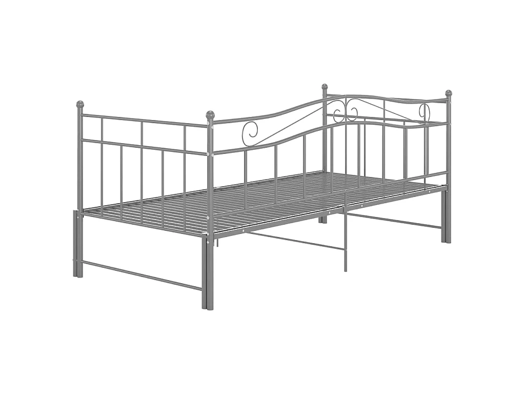 Cadre de canapé-lit extensible sans matelas gris métal 90x200cm