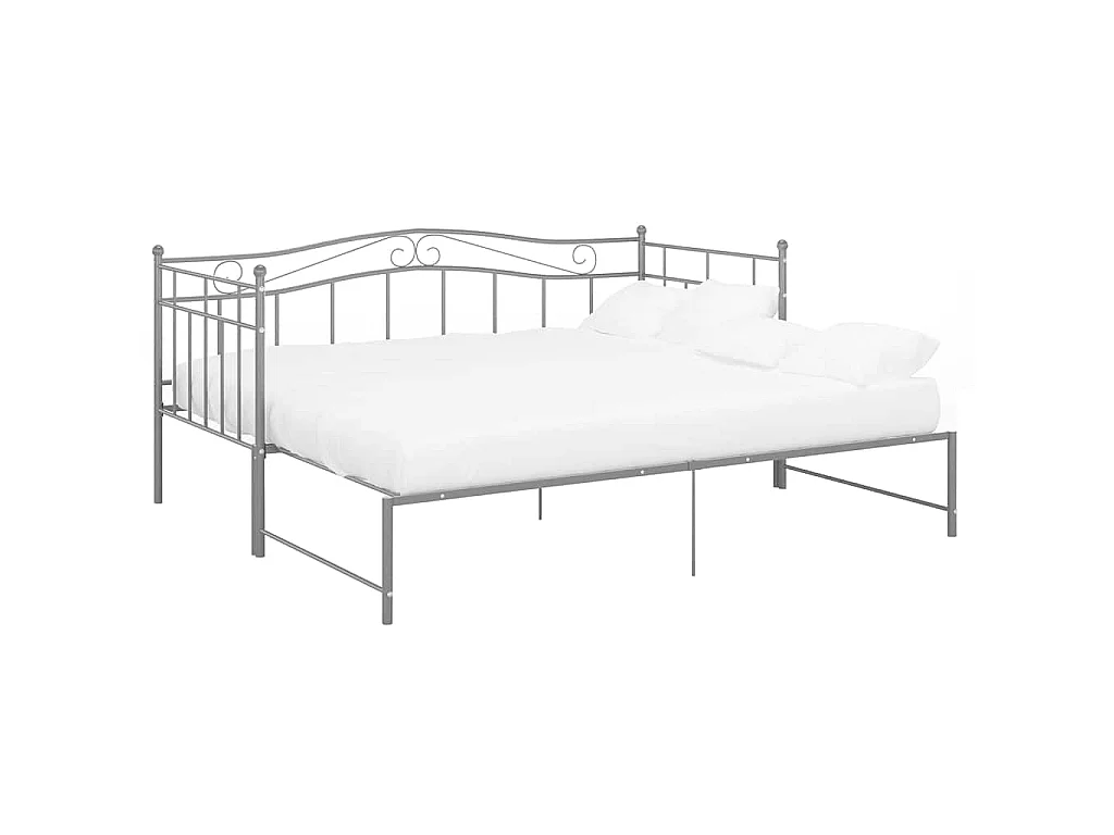 Cadre de canapé-lit extensible sans matelas gris métal 90x200cm