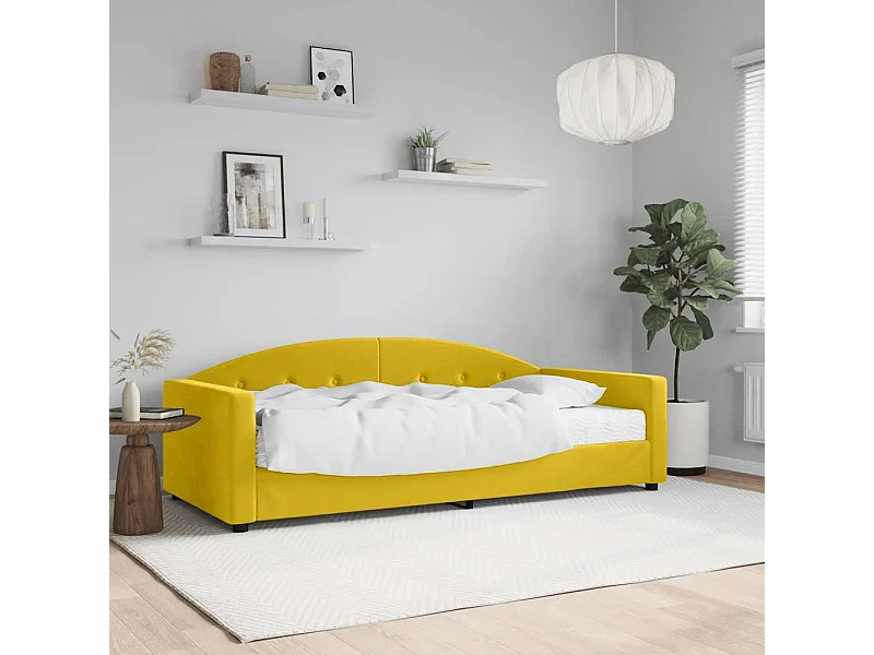 Lit de jour avec matelas jaune 90x200 cm velours