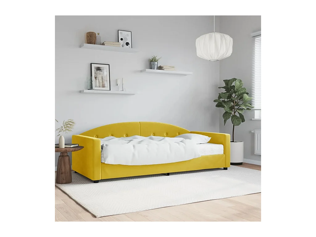 Lit de jour avec matelas jaune 90x200 cm velours
