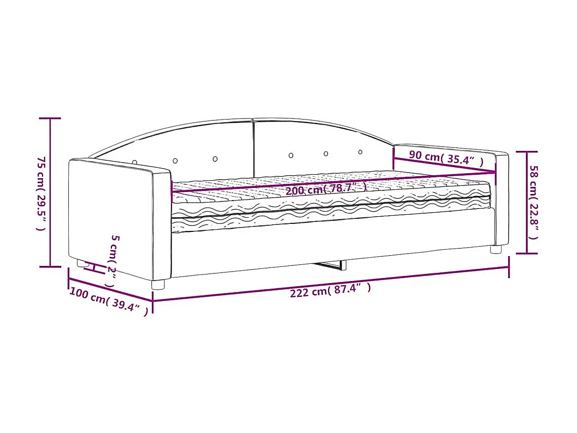 Lit de jour avec matelas jaune 90x200 cm velours