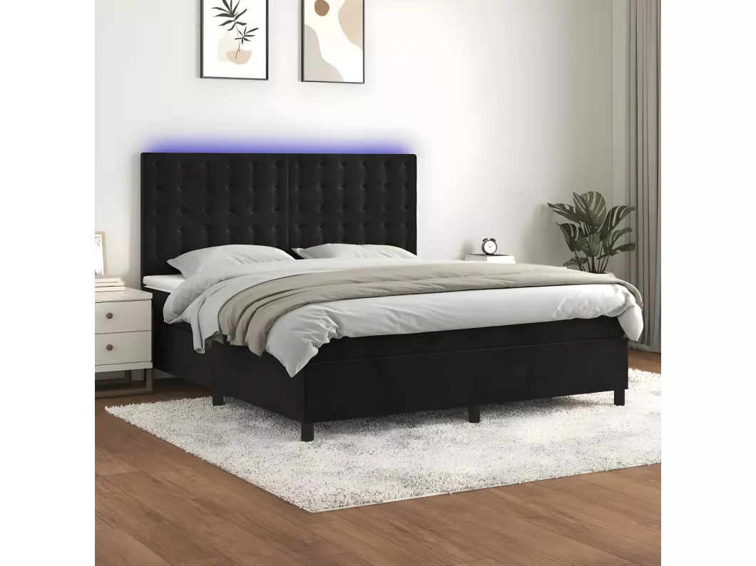 Kauf Unique Boxspringbett mit Matratze & LED Schwarz 160x200 cm Samt