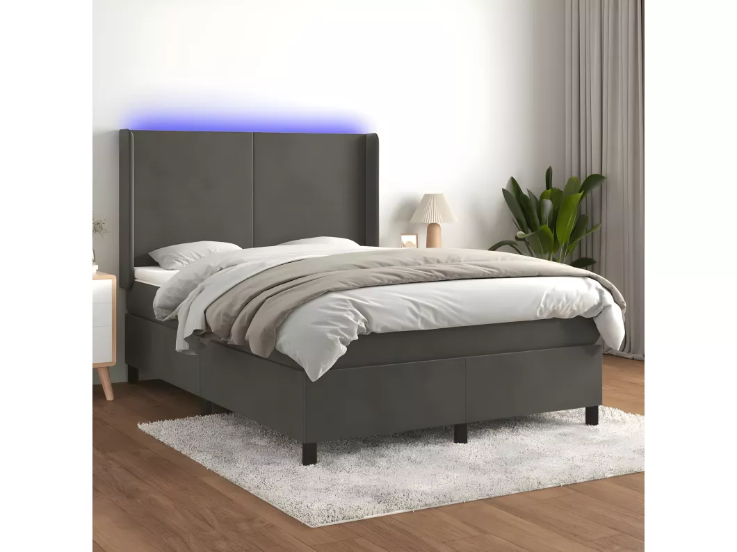 Kauf Unique Boxspringbett mit Matratze & LED Dunkelgrau 140x190 cm Samt