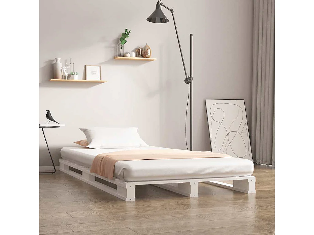 Letto a Pallet Bianco 100x200 cm in Legno Massello di Pino
