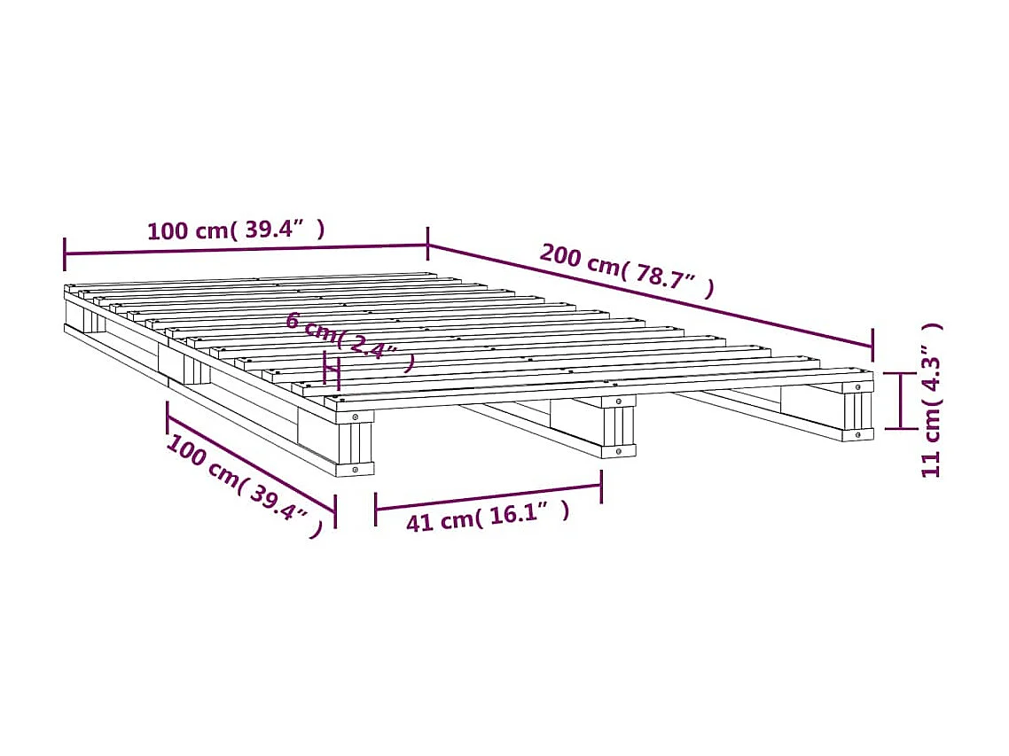 Letto a Pallet Bianco 100x200 cm in Legno Massello di Pino