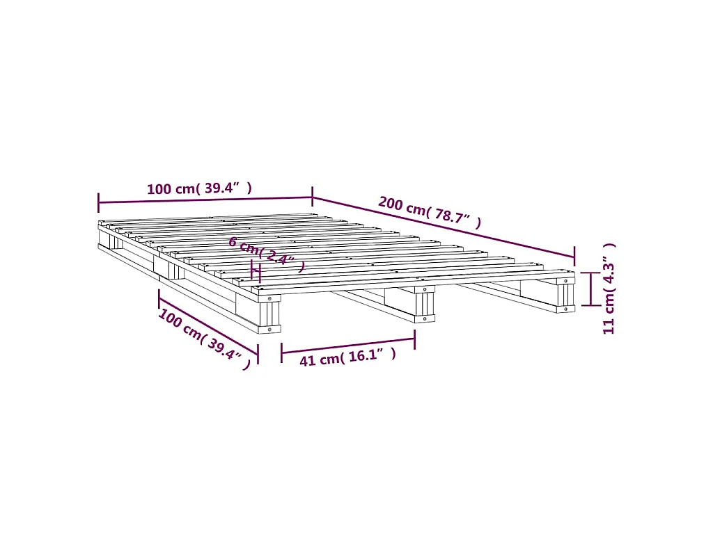 Cama de palets madera maciza de pino blanca 100x200 cm