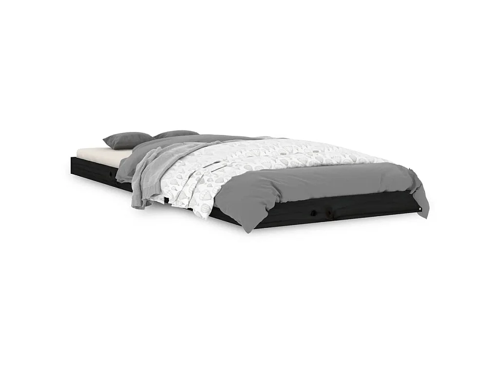 Cadre de lit sans matelas noir 75x190 cm bois de pin massif