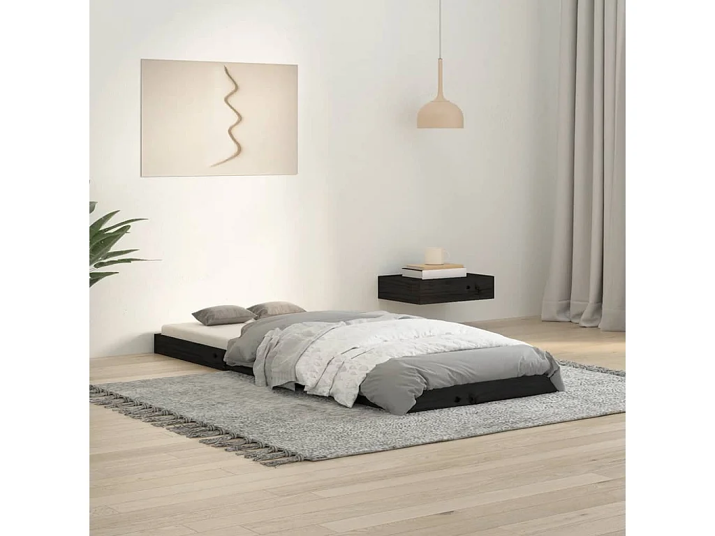 Cadre de lit sans matelas noir 75x190 cm bois de pin massif
