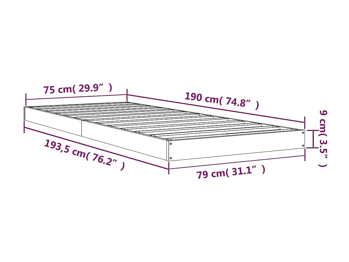 Cadre de lit sans matelas noir 75x190 cm bois de pin massif