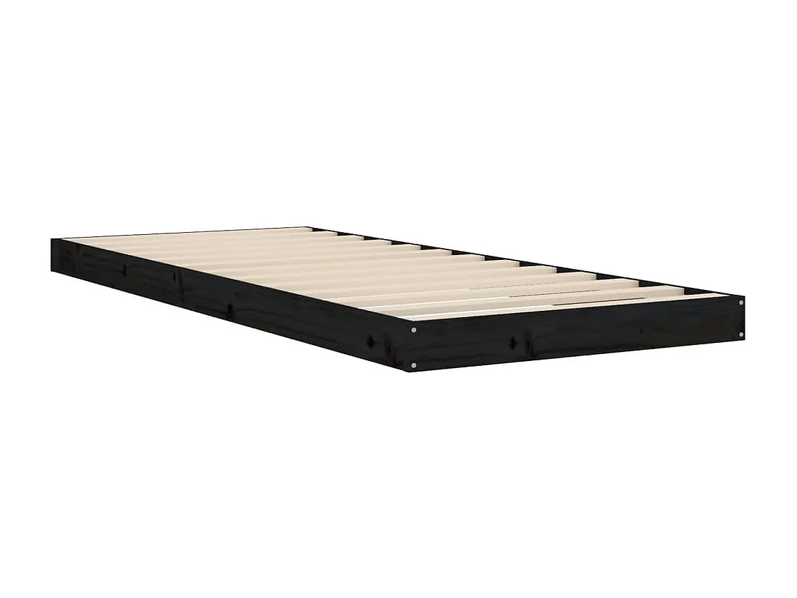 Cadre de lit sans matelas noir 75x190 cm bois de pin massif