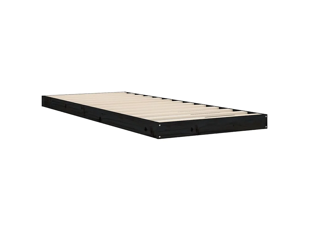 Cadre de lit sans matelas noir 75x190 cm bois de pin massif