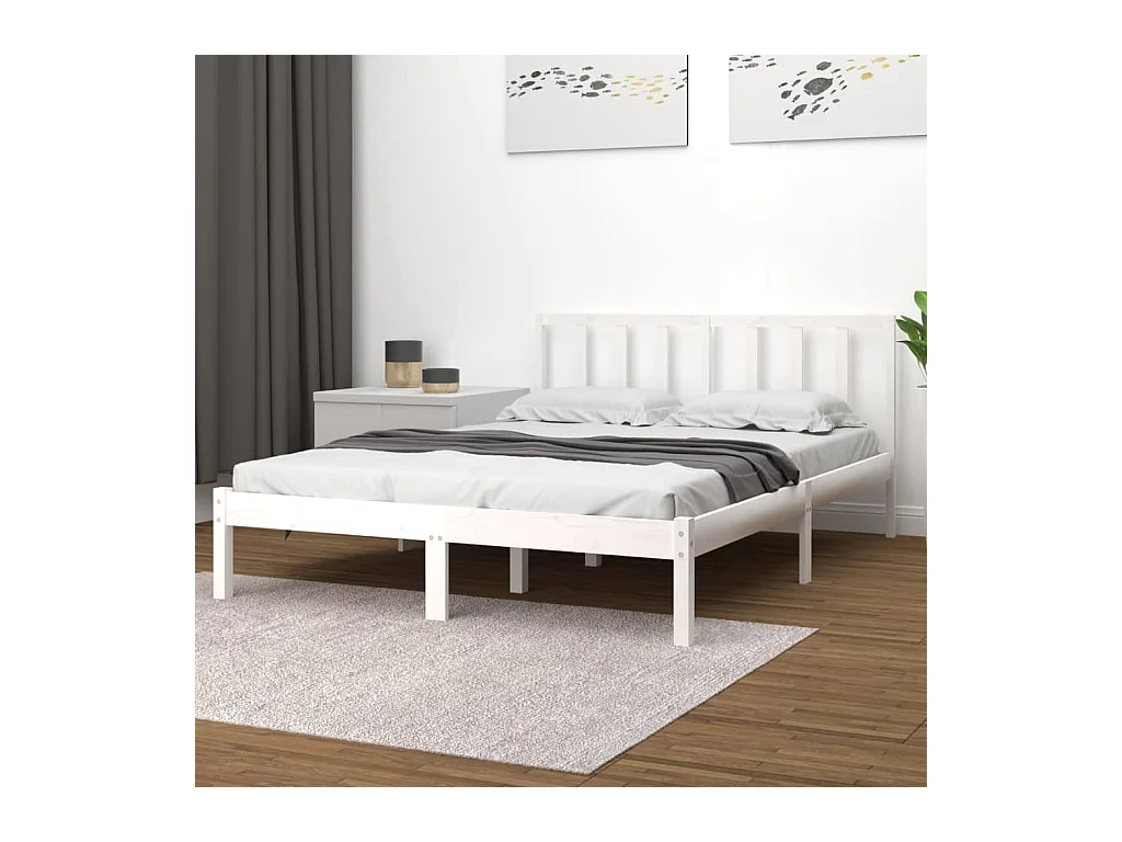 Cadre de lit sans matelas blanc bois de pin massif 140x190 cm