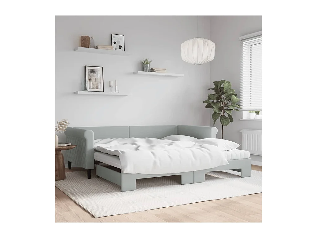 Lit de jour et gigogne et matelas gris clair 100x200 cm velours