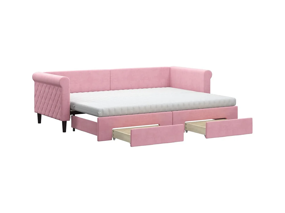 Lit de jour avec gigogne et tiroirs rose 80x200 cm velours
