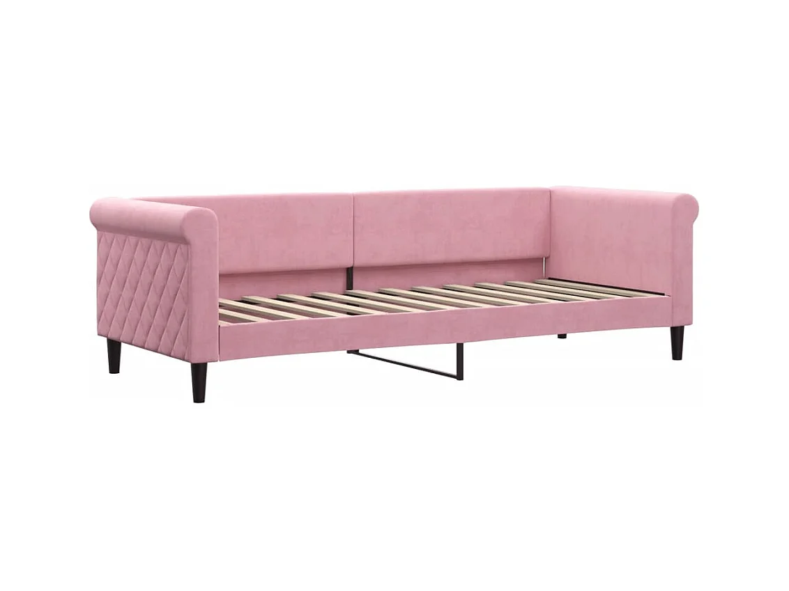 Lit de jour avec gigogne et tiroirs rose 80x200 cm velours