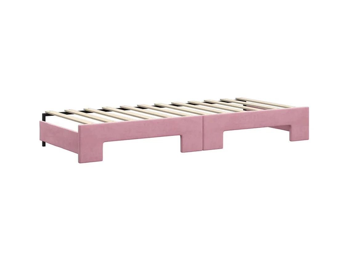 Lit de jour avec gigogne et tiroirs rose 80x200 cm velours