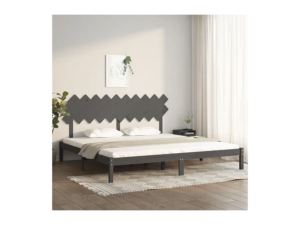 Cadre de lit sans matelas gris 200x200 cm bois massif