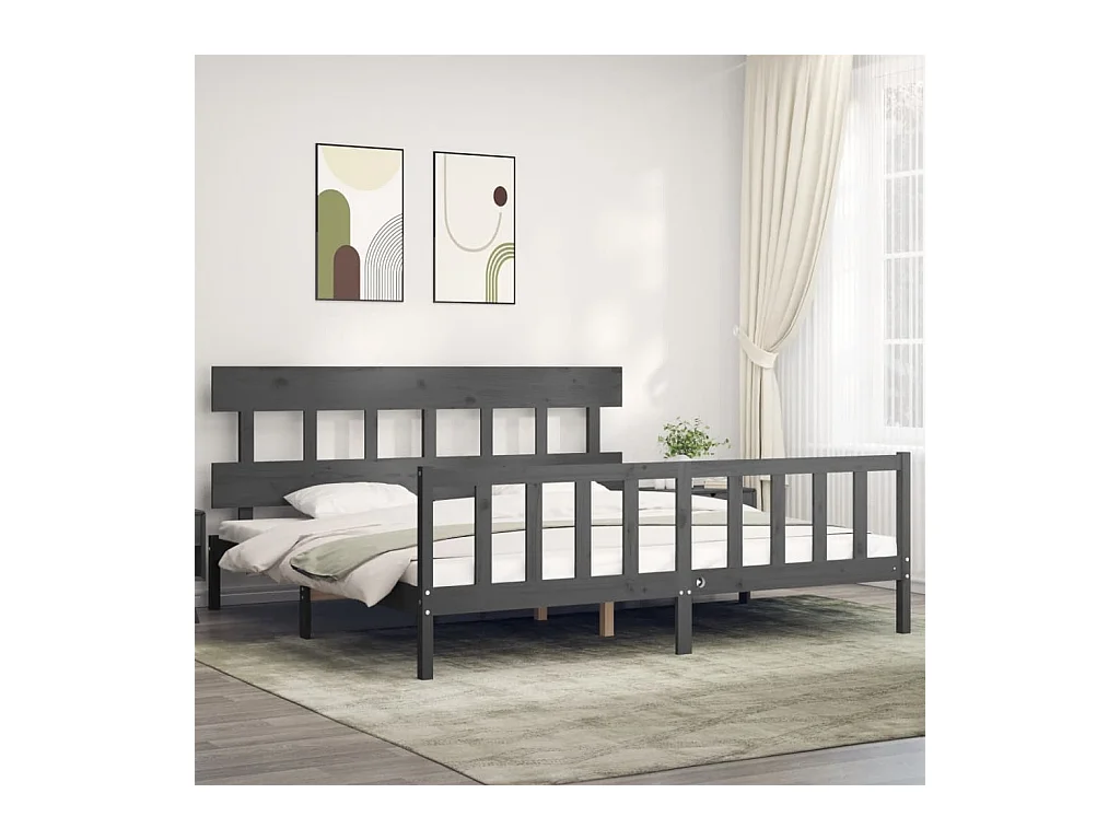 Cadre de lit sans matelas gris 200x200 cm bois massif de pin