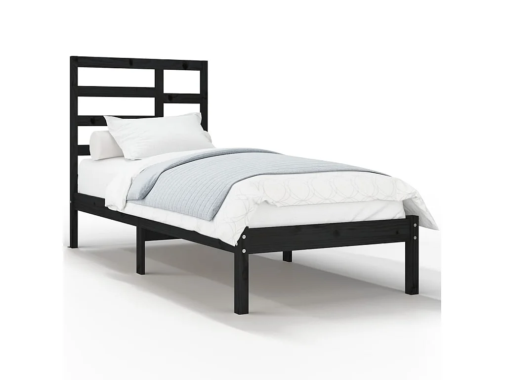 Cadre de lit Noir Bois massif 90x190 cm Simple
