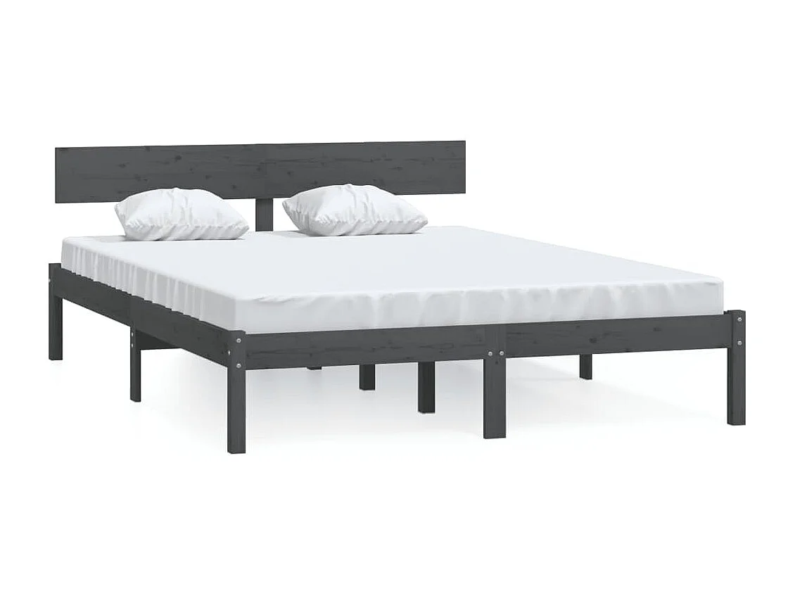 Cadre de lit sans matelas gris bois massif 140x200 cm
