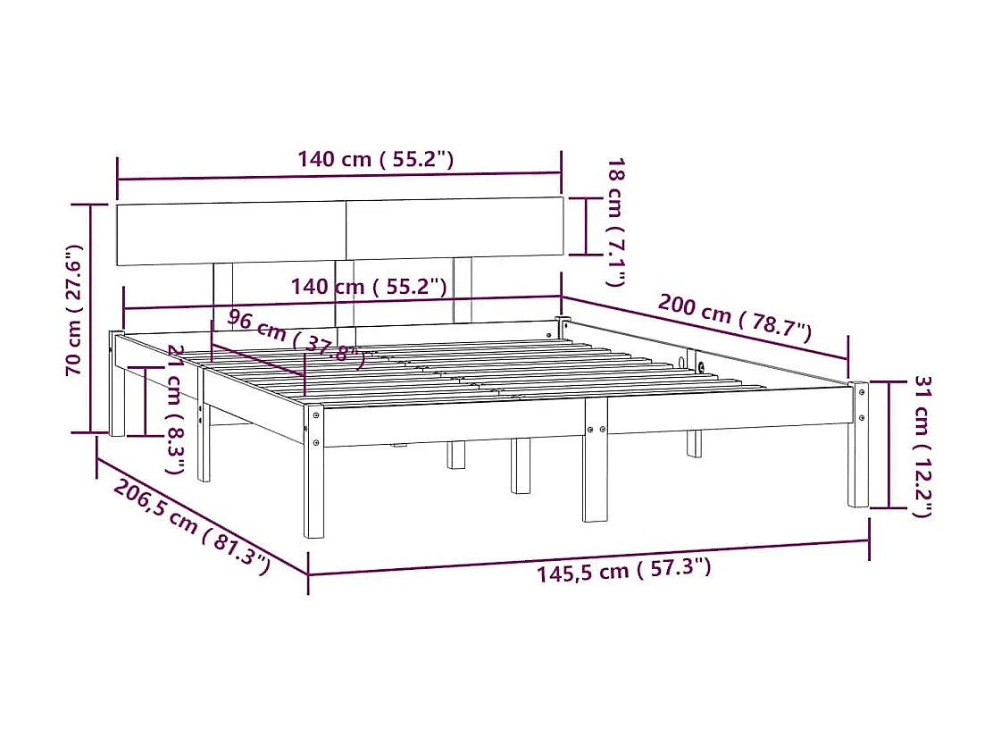 Massivholzbett Grau Kiefer 140x200 cm