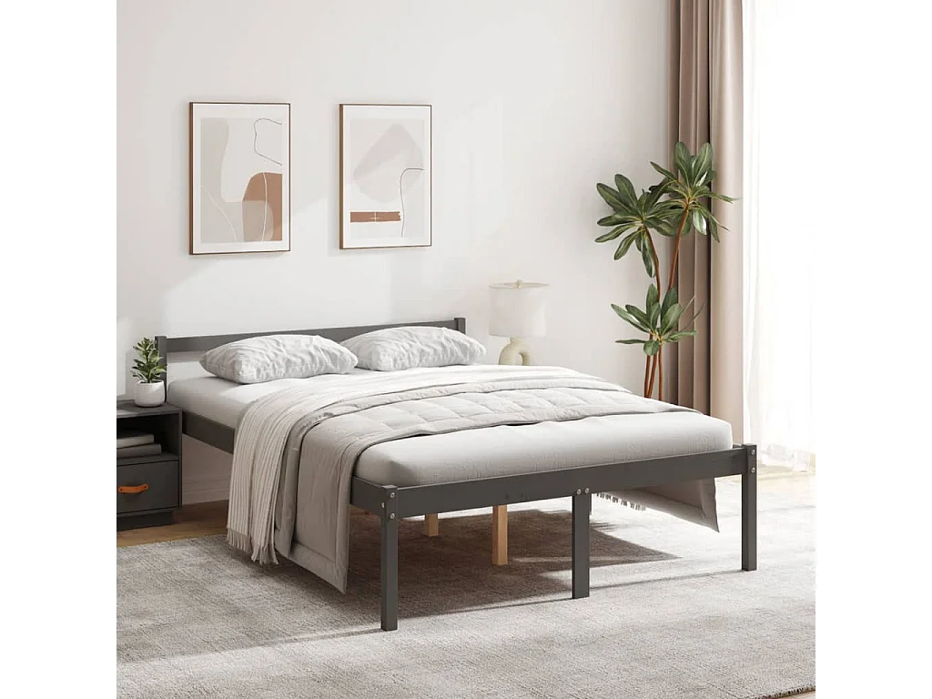 Seniorenbed massief grenenhout grijs 135x190 cm