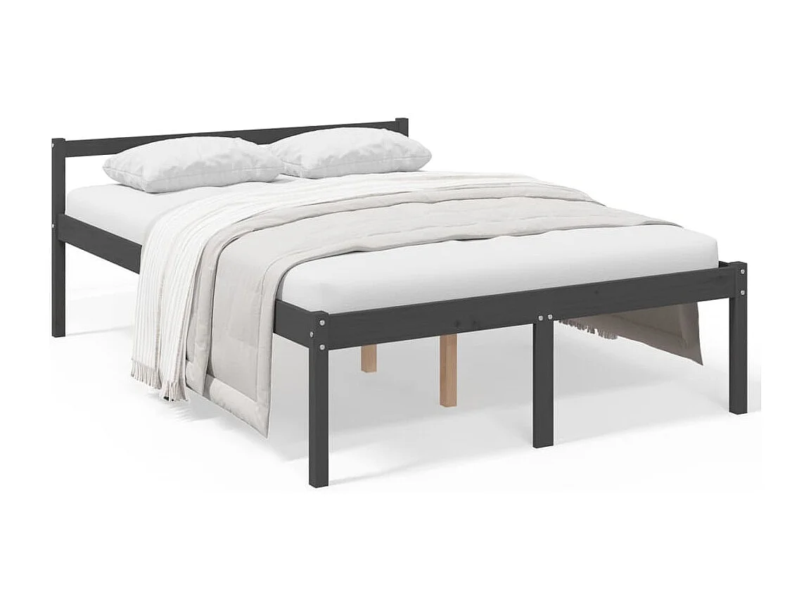 Seniorenbed massief grenenhout grijs 135x190 cm