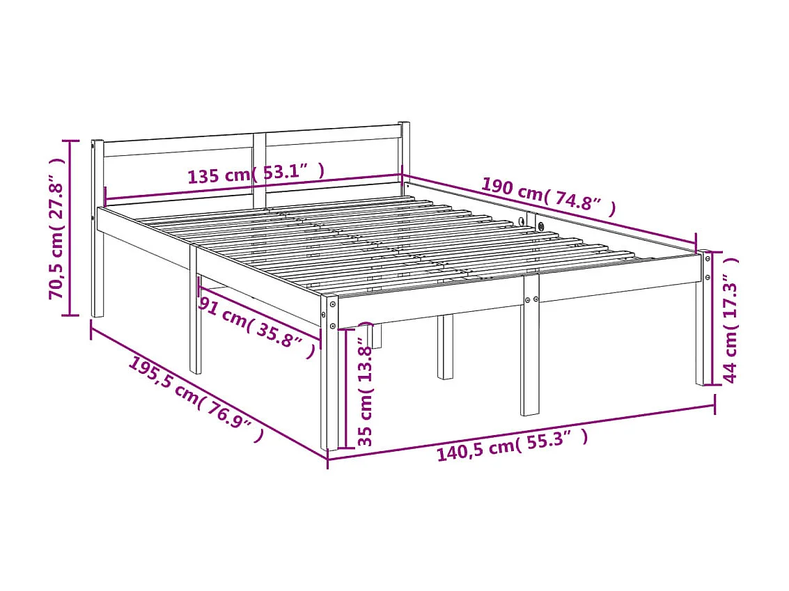 Seniorenbed massief grenenhout grijs 135x190 cm