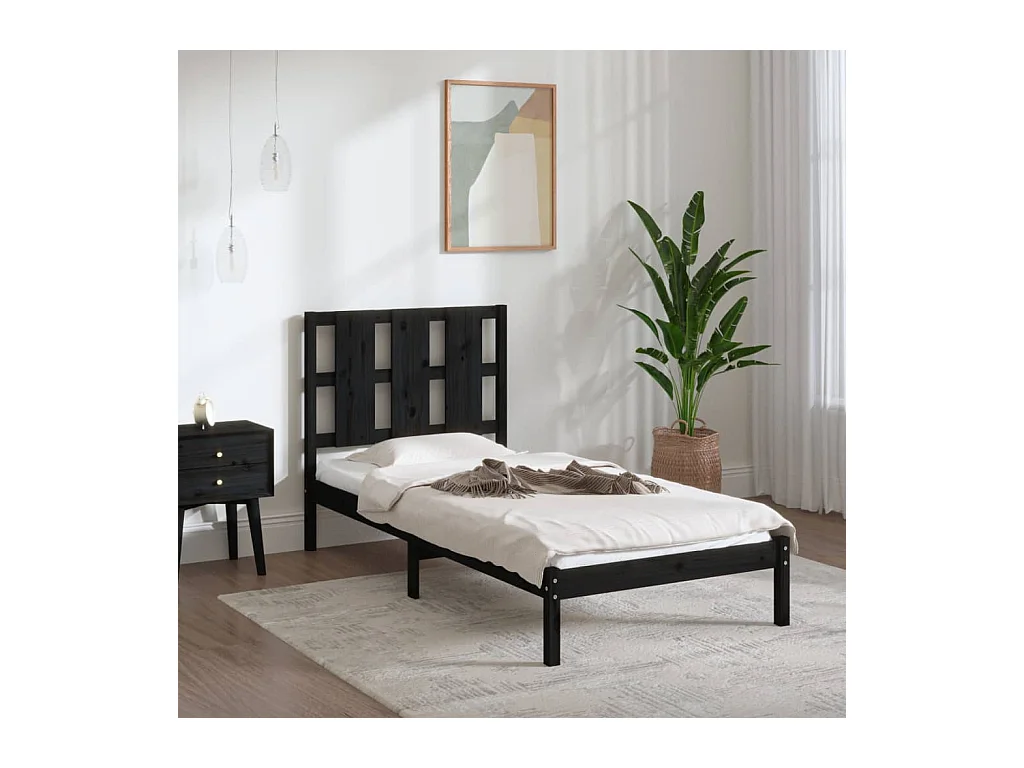 Cadre de lit sans matelas noir 100x200 cm bois massif de pin