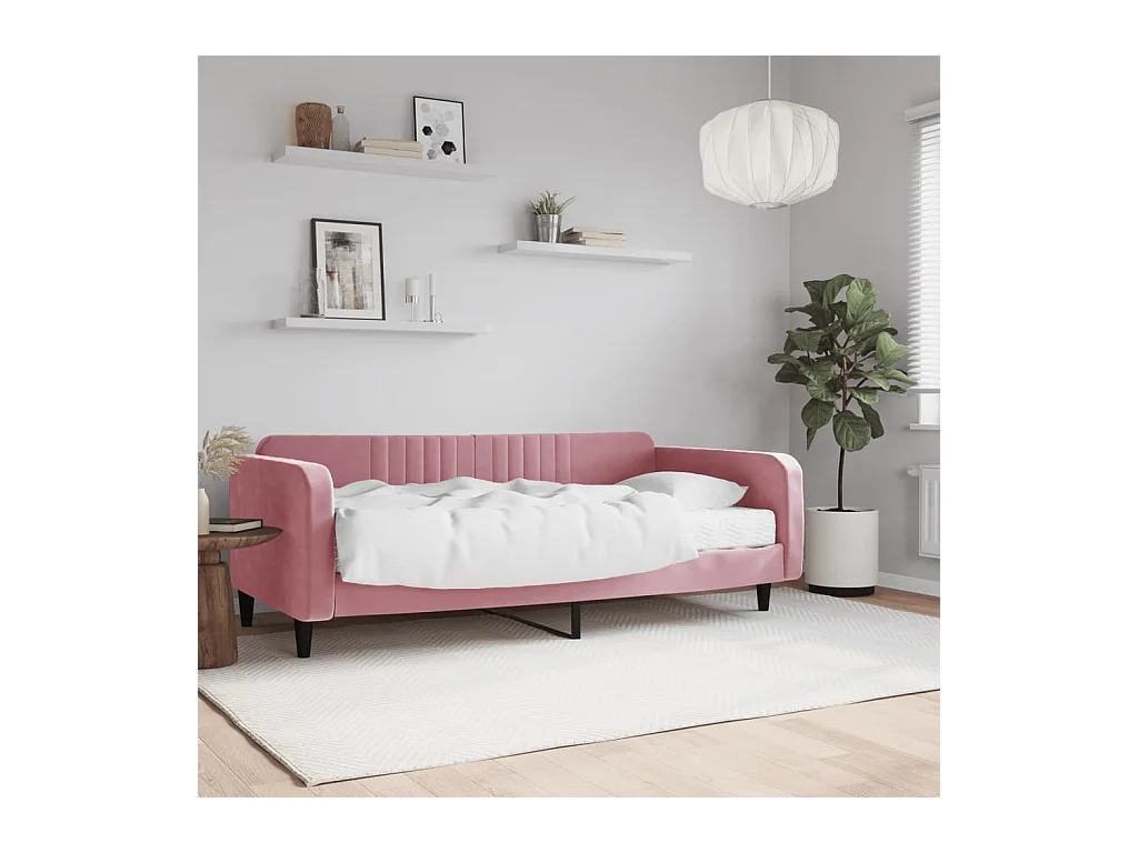 Lit de jour avec matelas rose 100x200 cm velours