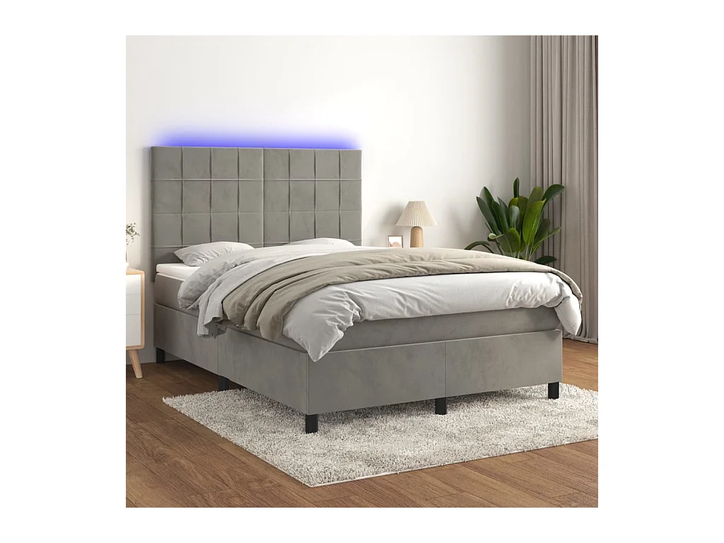 Sommier à lattes de lit matelas et LED Gris clair 140x190 cm