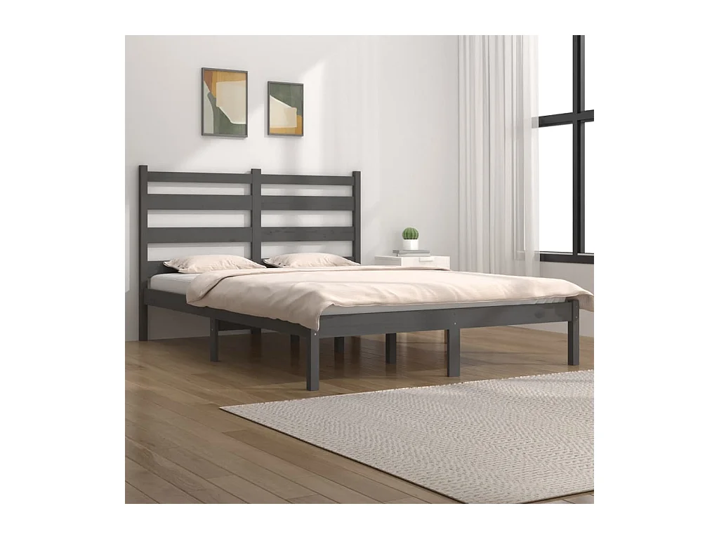 Cadre de lit sans matelas gris bois massif 200x200 cm