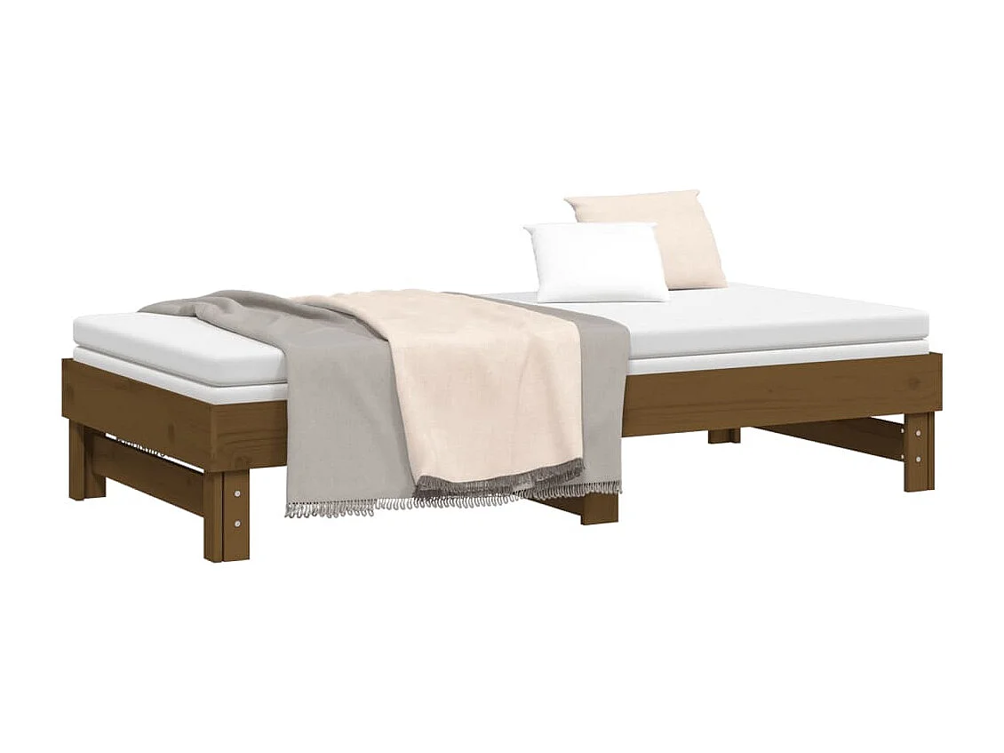 Estrutura sofá-cama de puxar 2x(90x190)cm pinho maciço castanho