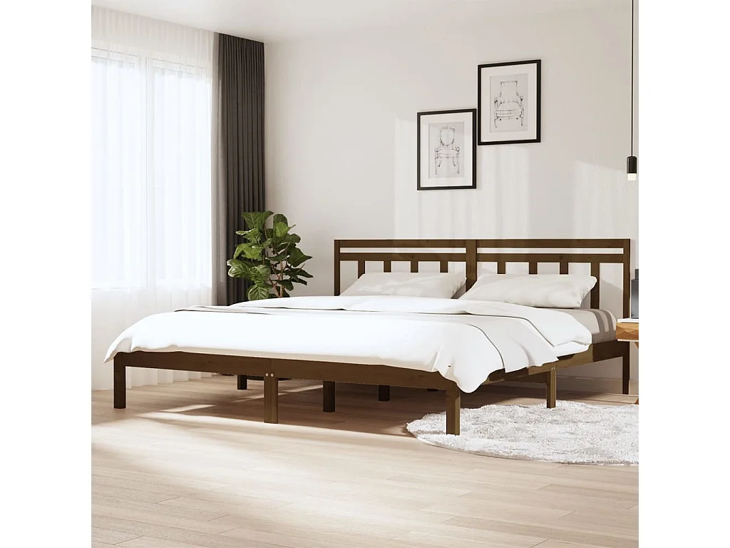 Bedframe massief grenenhout honingbruin 200x200 cm