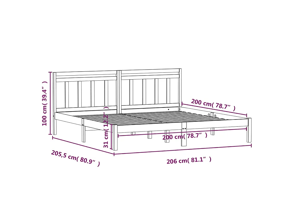 Bedframe massief grenenhout honingbruin 200x200 cm