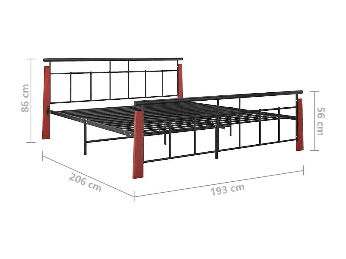 Bettgestell Metall und Massivholz Eiche 180x200 cm