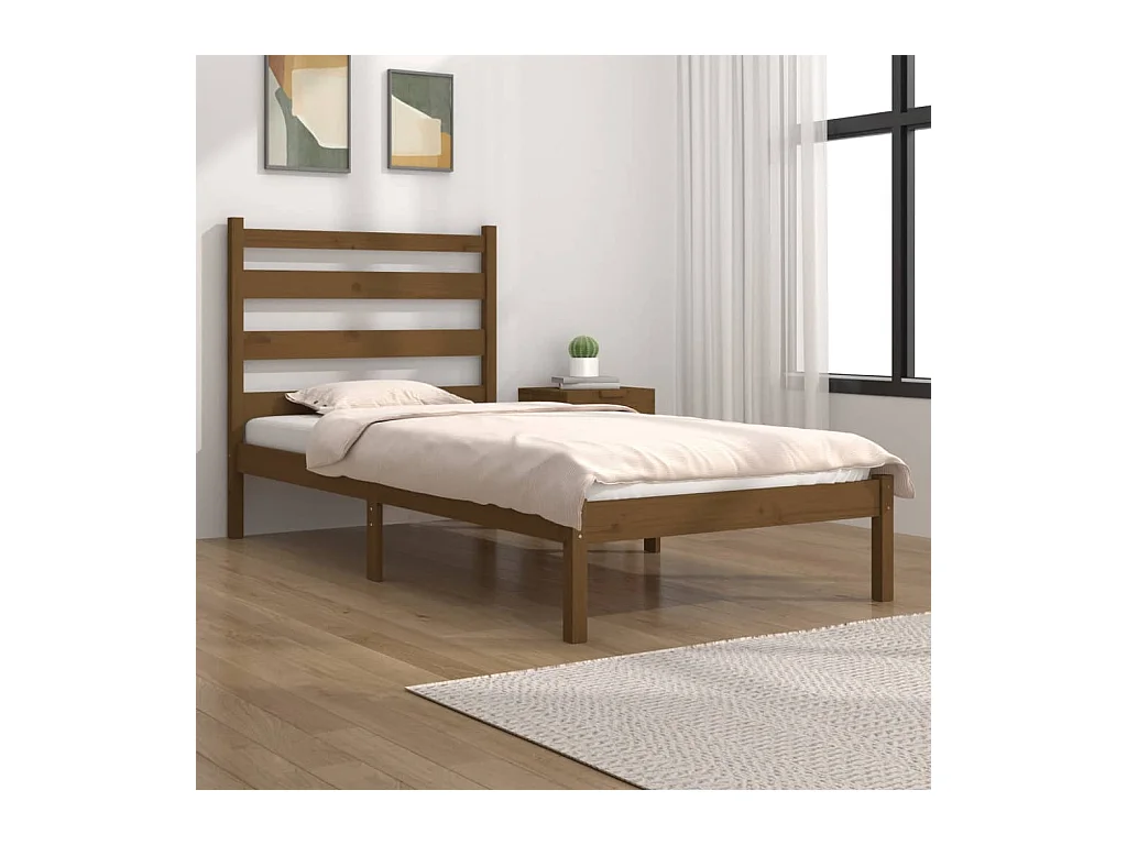 Cadre de lit sans matelas marron miel bois massif 100x200 cm