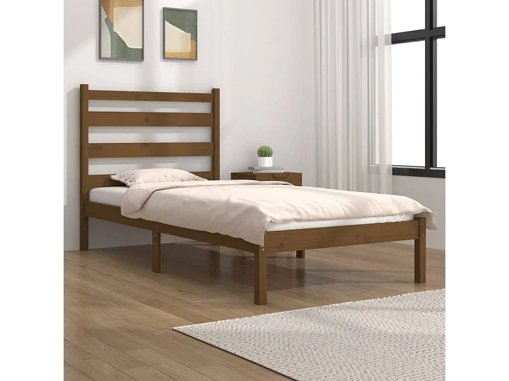 Estrutura de cama 100x200 cm madeira pinho maciço castanho mel